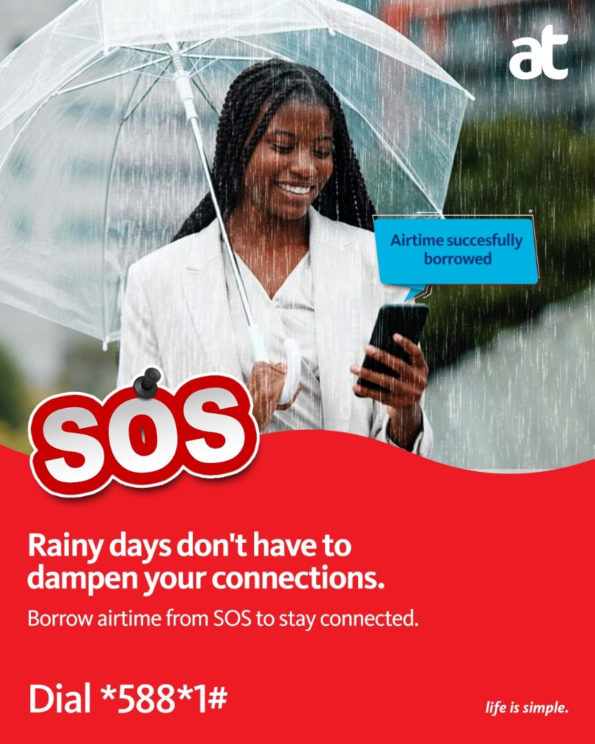 theatghana's tweet image. Rainy day with no airtime? Don't let a rainy day stop you from getting airtime. Just borrow some from AT SOS service to stay connected.
Dial *588*1# now!
#SOS #airtime #rainydays #emergencies #ATSOS