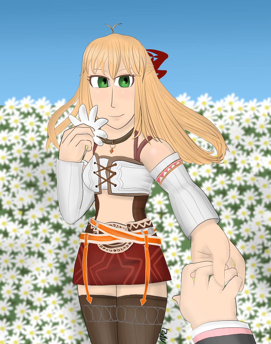 AliceXenoblader's tweet image. Four years ago today, I drew this Fiora!
It was inspired by an anime screenshot I saw (I think in retrospect it was a Fruits Basket screenshot ☺️)
The art is okay. Fiora’s body came out alright, but her head and face look so bloody awful; this could definitely use a remake