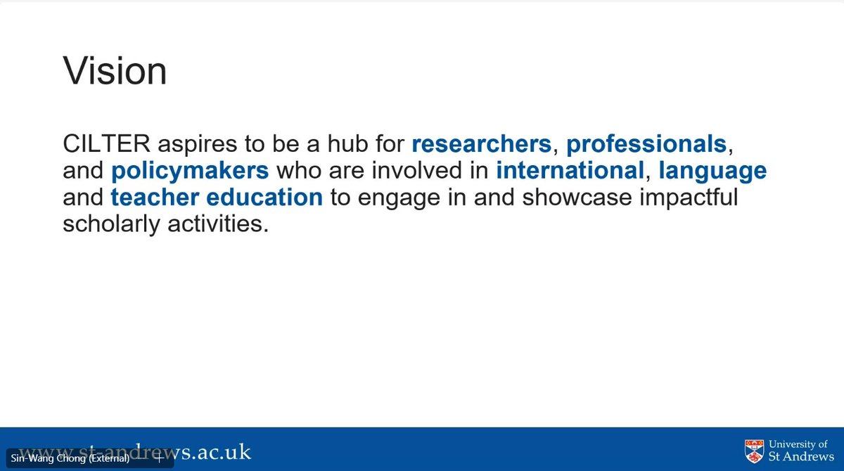 Excited to attend the <a href="/StA_IEI/">IELLI - St Andrews</a> launch of CILTER (Centre for International, Language and Teacher Education Research) at <a href="/univofstandrews/">University of St Andrews</a> this morning. It looks like a really interesting and impactful project.

cilter.wp.st-andrews.ac.uk
