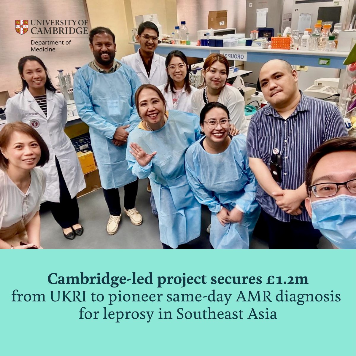 MedCambridge's tweet image. New project, led by Professor @AndresFloto and Dr Sundeep Chaitanya Vedithi at @Cambridge_Uni, has received £1.2m funding from @UKRI_News to develop point-of-care DNA sequencing for rapid detection of #AMR in leprosy across the Philippines.
Read more: buff.ly/9UYWUBR