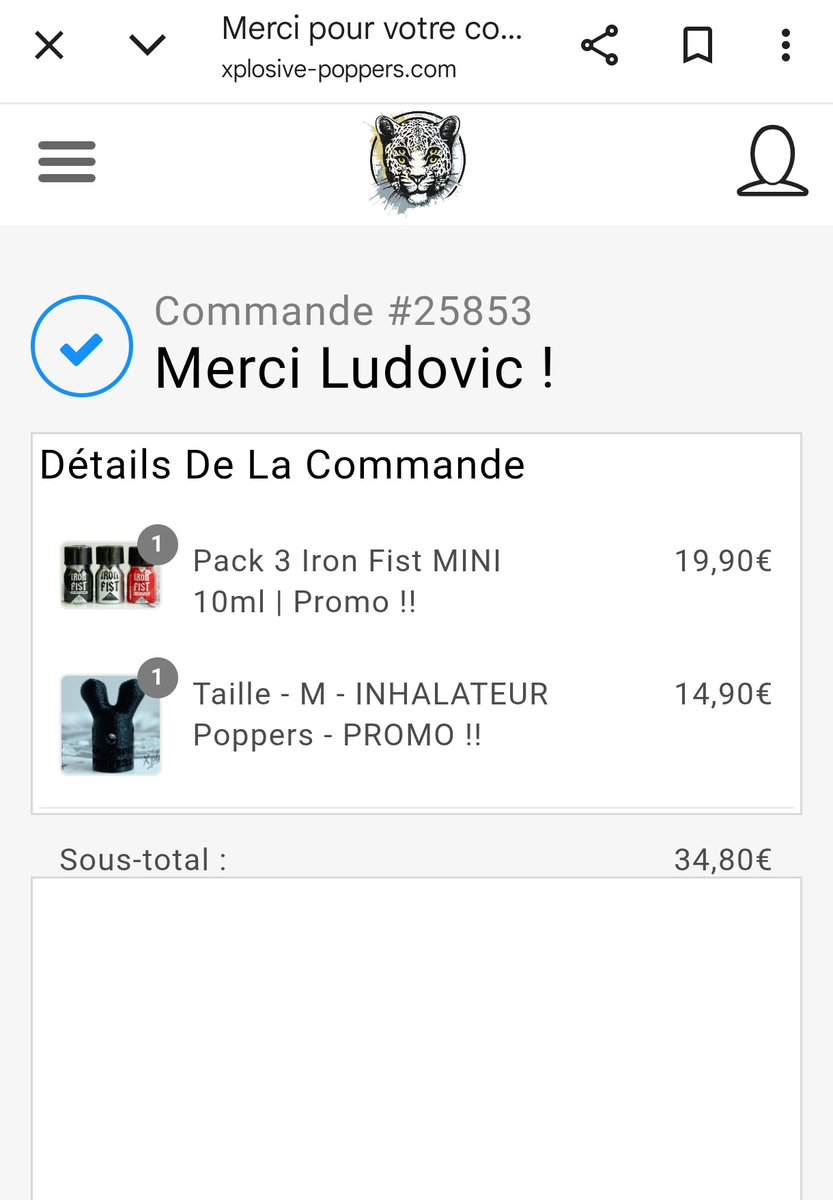 Petite commande pour découvrir les produits de <a href="/XplosivePoppers/">xplosive-poppers.com 🕘</a>