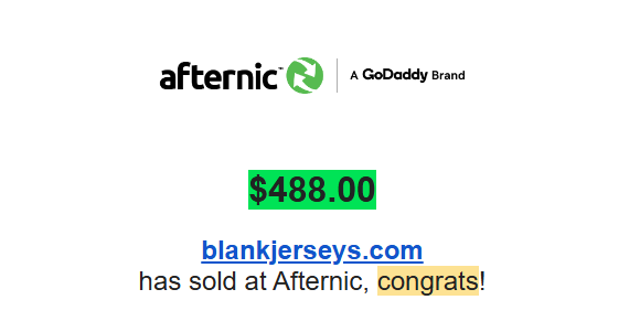 Alhamdulla,
blankjerseys .com sold for 488$
HR
HT 3m
Thanks for <a href="/mrkehel/">Ayoub Kehel</a> <a href="/afternic/">Afternic</a> <a href="/unstoppableweb/">Unstoppable Domains</a> 

#domainNames #domainforsale #domaining #domains #PremiumDomains #domain #domainsforsale #domainnames