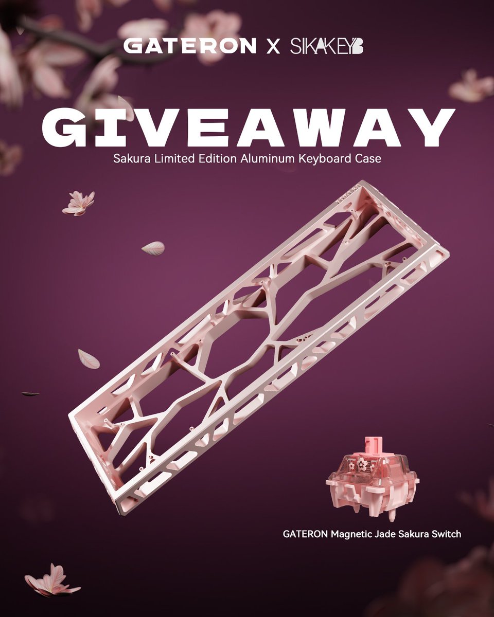 🎉 GIVEAWAY TIME!
Together with <a href="/sikakeyb/">Sikakeyb</a>, we are giving away the sikakeyb Sakura Limited Edition Aluminum Keyboard Case + GATERON Magnetic Jade Sakura Switch! 🌸
🔥 To join: 
1️⃣ Follow 
<a href="/GATERONOfficial/">GATERON</a> &amp; <a href="/sikakeyb/">Sikakeyb</a>
2️⃣ Like &amp; RT this!
3️⃣ Tag 2 friends
⏰ Ends July 11, 2025! 🌟