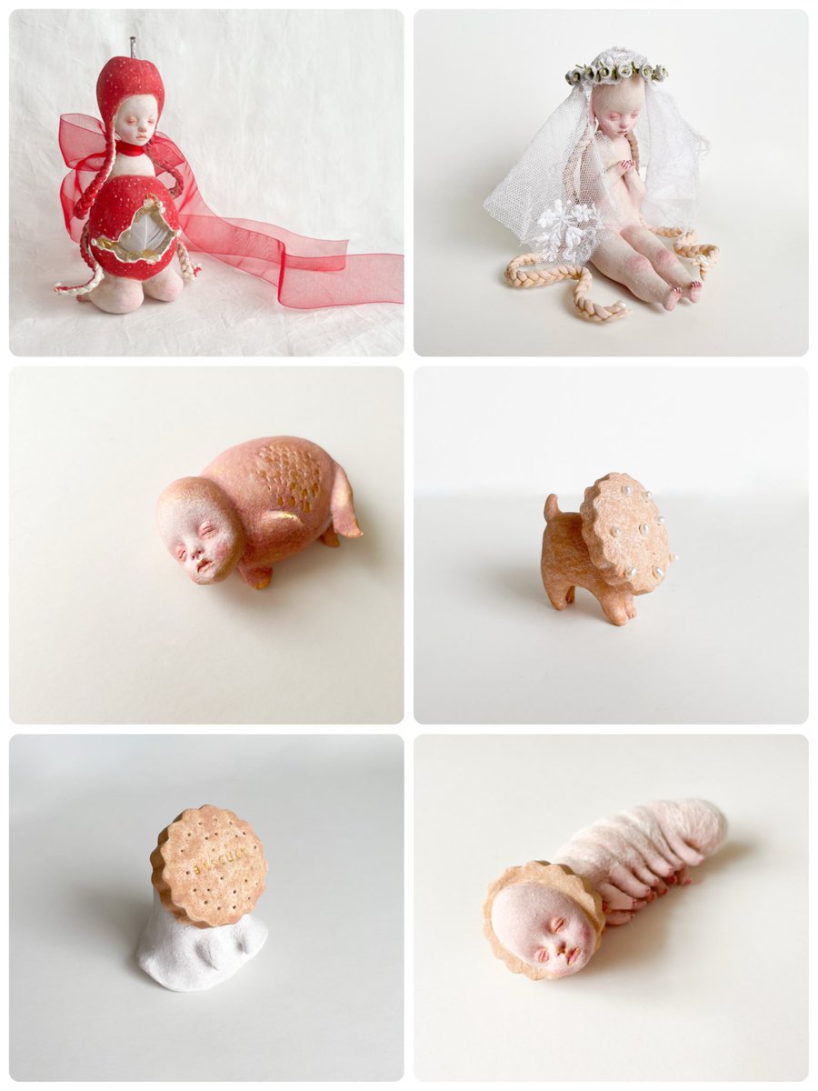 7/5から始まるコルメキッサ企画展「金魚たちの見る夢は2025」に出品する作品です。
新旧合わせて6点、てのひらサイズの作品たちです。
(金魚モチーフは1点だけど…りんごは金魚と同じ赤だから…)