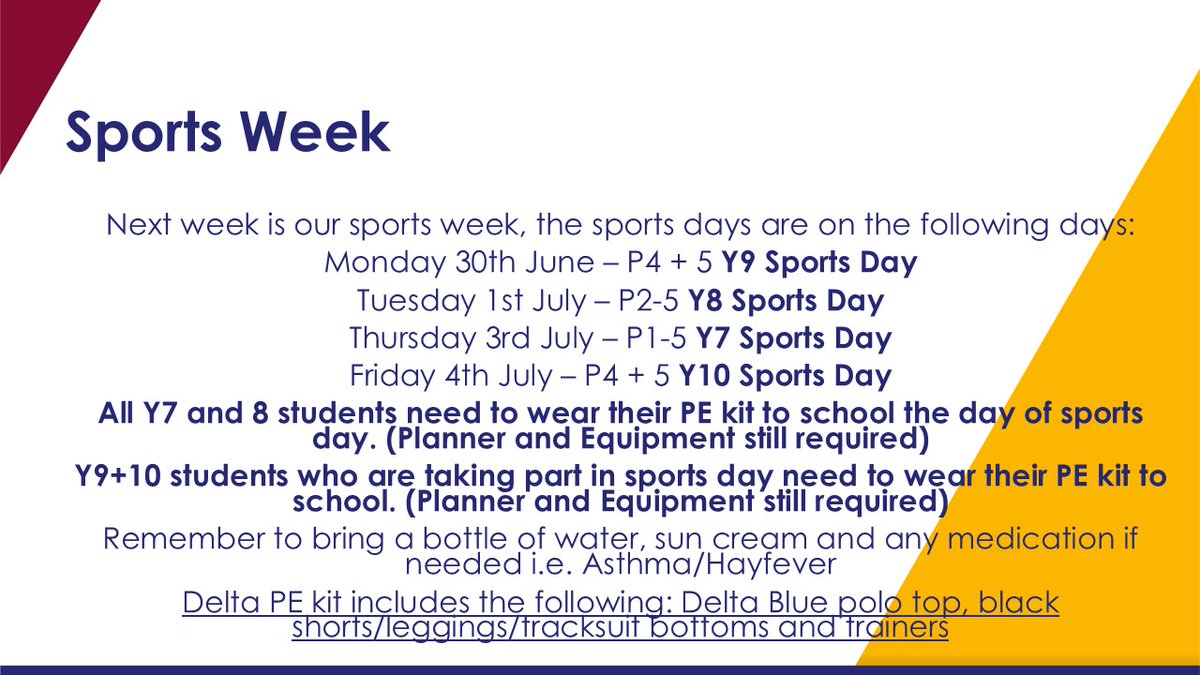 Rossington All Saints Academy (@delta_rasa) on Twitter photo See information below for our sports days taking place next week🌞👟🥇
Any questions please email deasyc@theallsaints.net See information below for our sports days taking place next week🌞👟🥇
Any questions please email deasyc@theallsaints.net