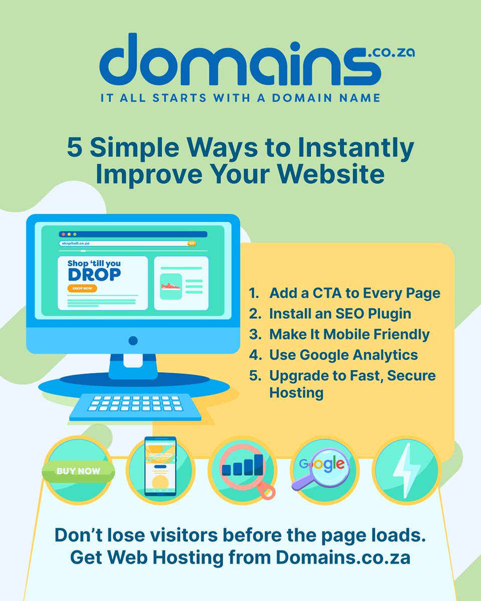 A few simple changes can supercharge the effectiveness of your website.

Get your website to work harder for you with powerful Web Hosting 👉 domains.co.za 

#SmallBusinessTips #WebsiteDesign #Domainscoza #WebHosting #EntrepreneurTips