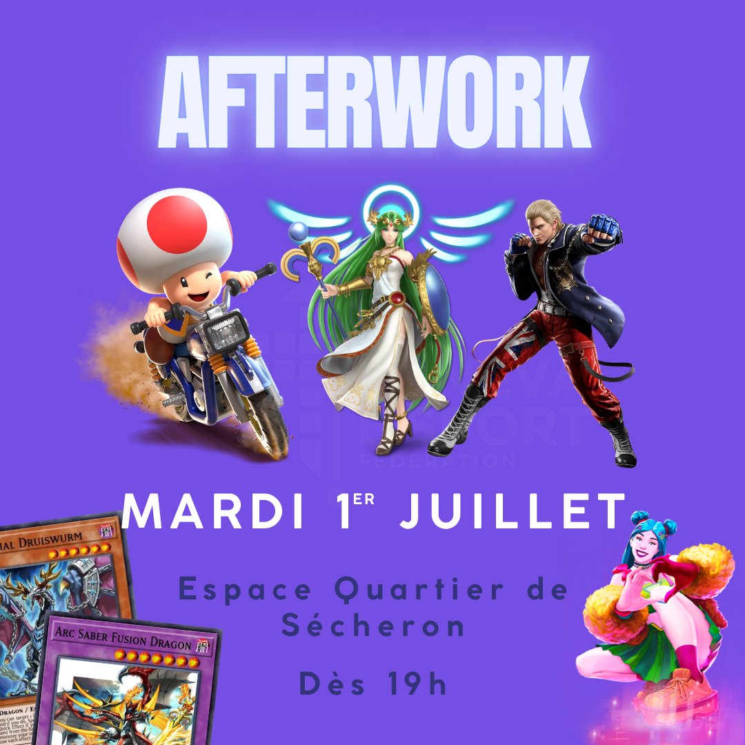Mardi c'est Afterwork 🥳⁠ ⁠

N'oubliez pas vos manettes et adaptateurs 🎮⁠
⁠Comme toujours, un croque gratuit pour les 1ers 🥪⁠
Inscription pour les tournois sur place 💥 ⁠
⁠
📍Espace Quartier Sécheron⁠ ⁠
📆Mardi 01.07 dès 19h⁠
🕹️SSBU, Tekken, MK World, JD25