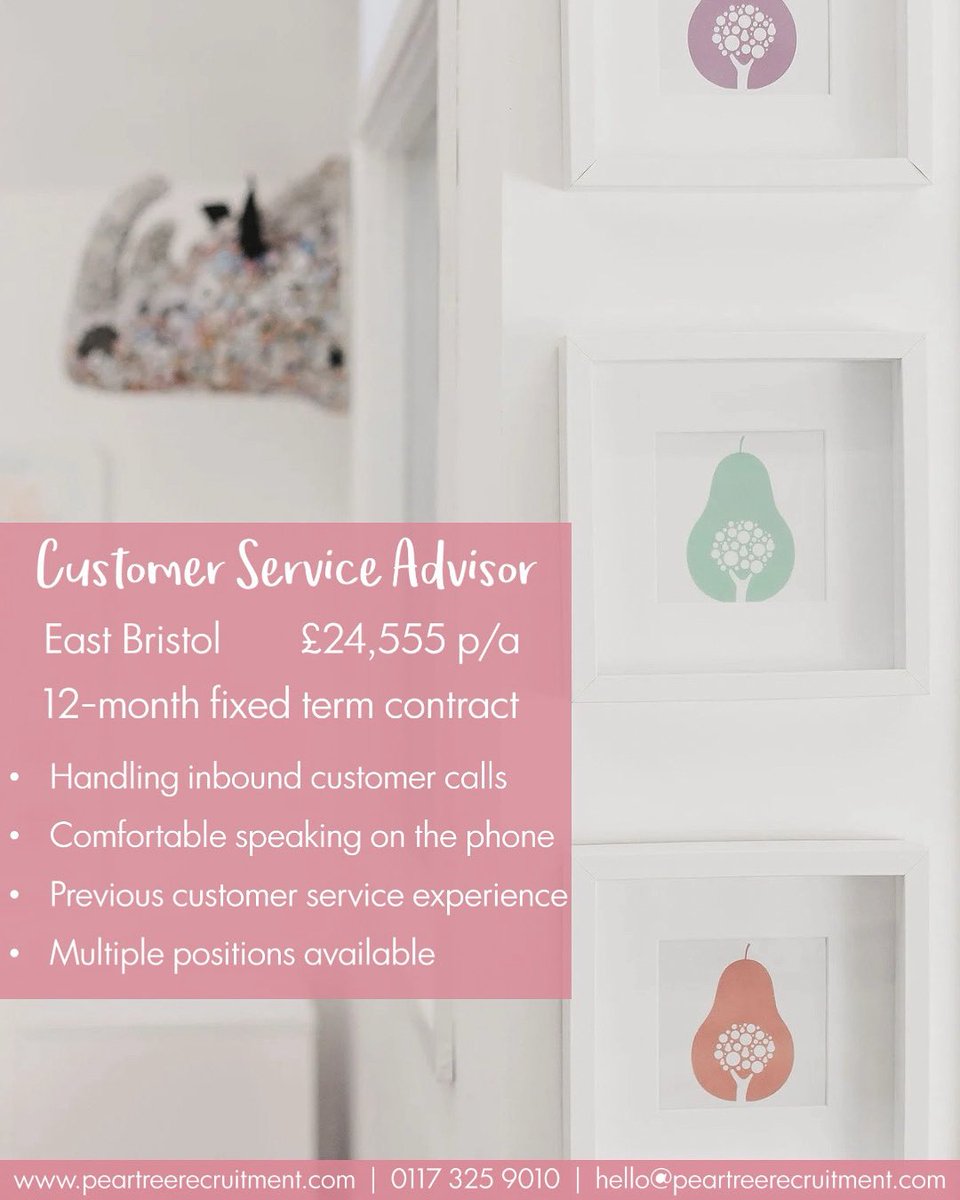 PearTreeRecruitment (@peartreerecruit) on Twitter photo 💫 Do you enjoy providing high-quality customer service and support?
❗ Our client is hiring!
Get in touch or head to our website for more information!
📧 hello@peartreerecruitment.com
📞 0117 3259010
🔗 ffi.sh/ffvpj 💫 Do you enjoy providing high-quality customer service and support?
❗ Our client is hiring!
Get in touch or head to our website for more information!
📧 hello@peartreerecruitment.com
📞 0117 3259010
🔗 ffi.sh/ffvpj