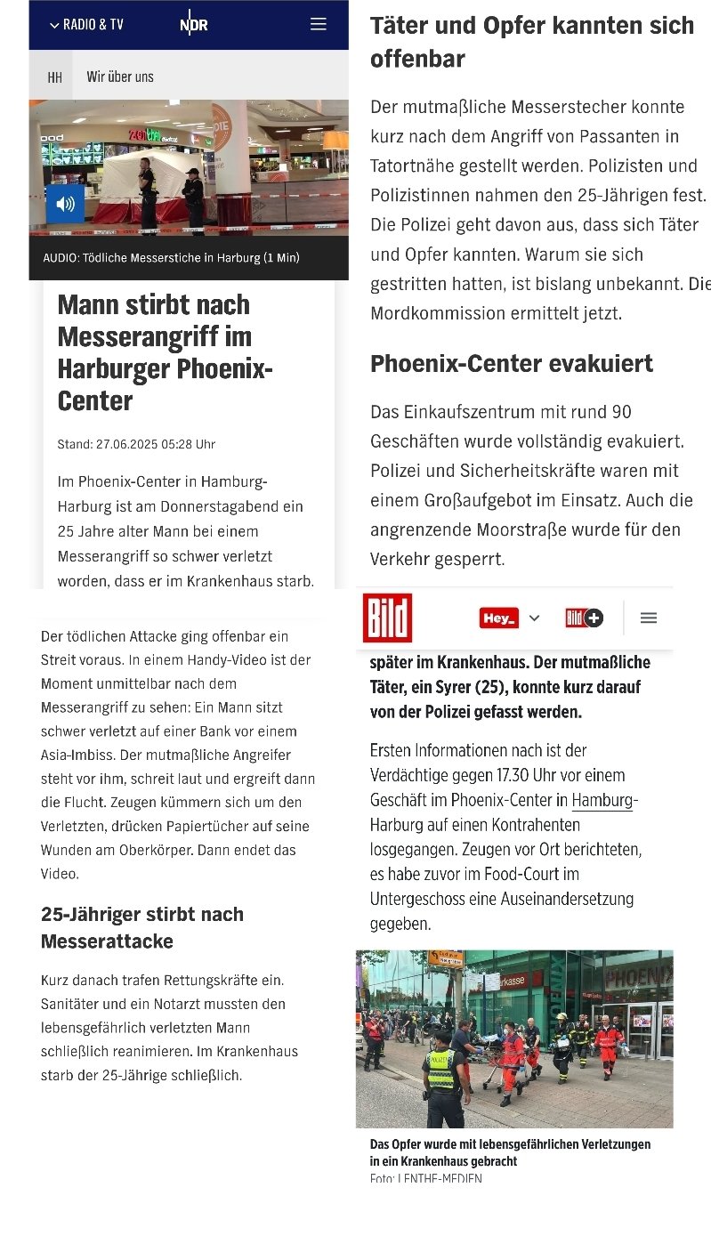 Warum verschweigt der NDR, dass nach der tödlich Messerattacke im Phoenix-Center Hamburg-Harburg ein...