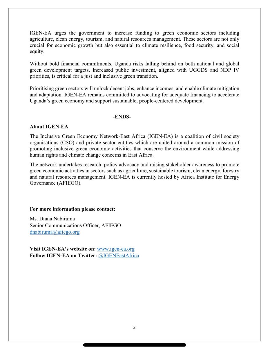 Centre for Environmental Research and Agriculture (@ceraiug) on Twitter photo 🚨Under our Network , <a href="/IGENEastAfrica/">IGENEastAfrica</a> we issued a press statement analysing budget allocation for key green economic sectors.
🎤Budget cuts for sustainable energy & agriculture undermine efforts to expand access to clean energy & creation of green jobs.
Read more camera 📸 🚨Under our Network , <a href="/IGENEastAfrica/">IGENEastAfrica</a> we issued a press statement analysing budget allocation for key green economic sectors.
🎤Budget cuts for sustainable energy & agriculture undermine efforts to expand access to clean energy & creation of green jobs.
Read more camera 📸