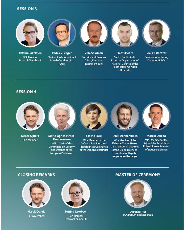 🛡️ Meet the moderators and keynote speakers of the Conference on #Defence, taking place on 30 June at the European Court of Auditors in Luxembourg and online.
🛡️Konferencija "Gynyba" Europos Audito Rūmuose Liuksemburge ir nuotoliu 06/30. 
Vadovausiu 1-ai konferencijos sesijai.