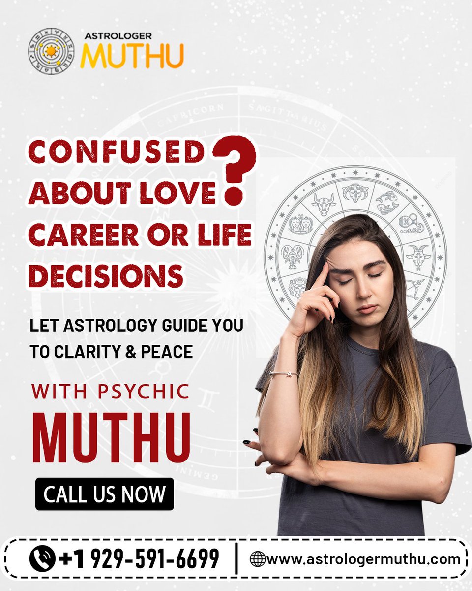 MuthuRaas's tweet photo. 😕 Confused about love, career, or life decisions? Let Psychic Muthu guide you with the power of astrology.

📞 +1 929-591-6699
.
.
#PsychicReading #AstrologerMuthu #LifeGuidance #CareerAdvice #LoveSolutions #AstrologyHelp #ClarityAndPeace #SpiritualSupport #USAAstrologer https://t.co/C0SAzANVAU