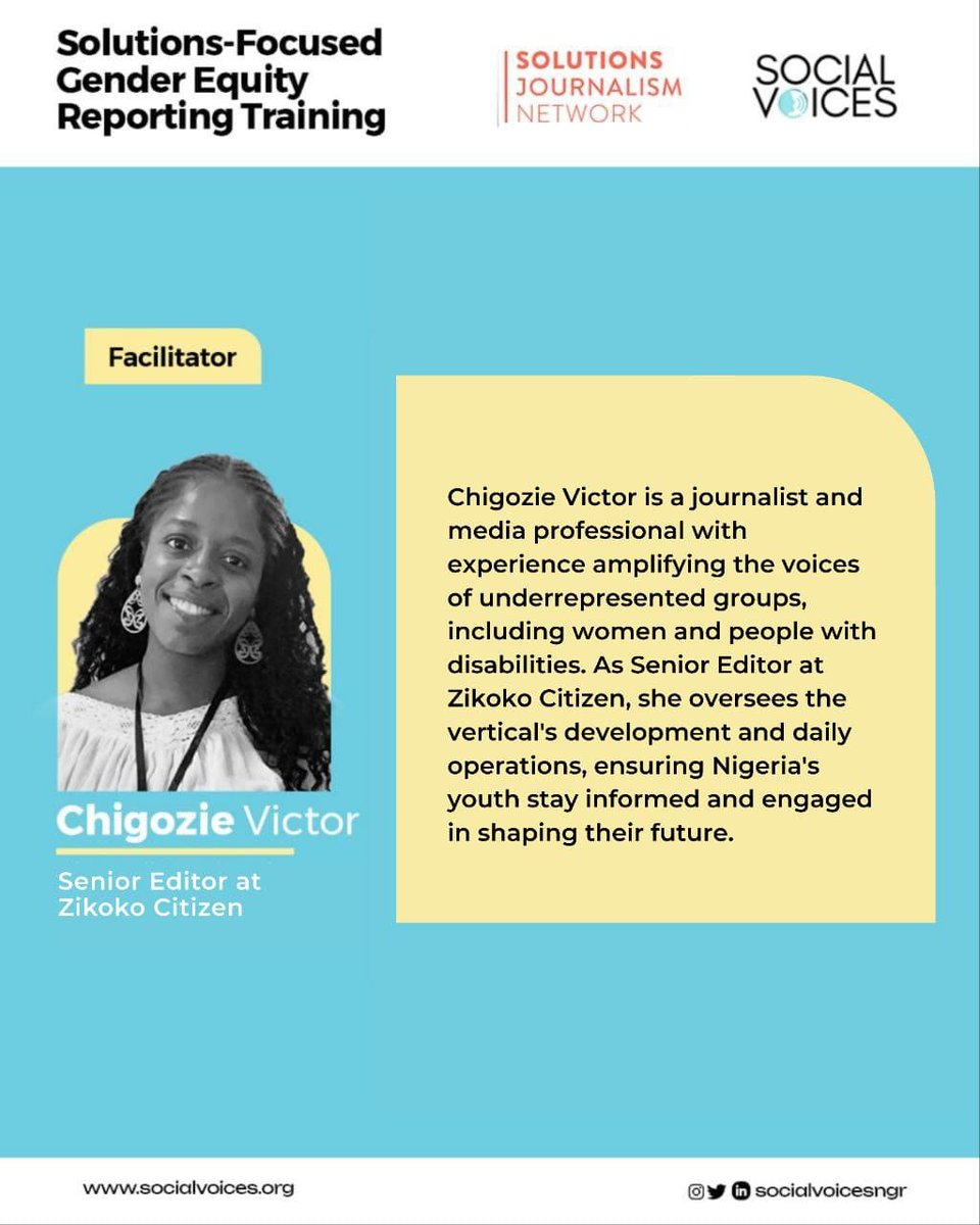 Social Voices (@socialvoicesngr) on Twitter photo Day 3 || #GERT
We’re thrilled to glean insights from Chigozie Victor of <a href="/ZikokoCitizen/">Citizen by Zikoko</a> today! Known for bold, inclusive storytelling, she’ll guide us on reporting with care, clarity and impact as we centre underrepresented voices to drive change. Day 3 || #GERT
We’re thrilled to glean insights from Chigozie Victor of <a href="/ZikokoCitizen/">Citizen by Zikoko</a> today! Known for bold, inclusive storytelling, she’ll guide us on reporting with care, clarity and impact as we centre underrepresented voices to drive change.