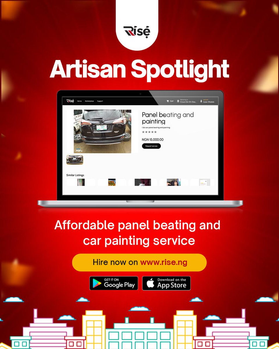 riseapp_ng's tweet image. Dinged up car? No problem! 🚗 Get your car looking fresh again! Hire a panel beater now: rise.ng or download the Rise app. #RiseNG #carcare #PanelBeating #autorepair