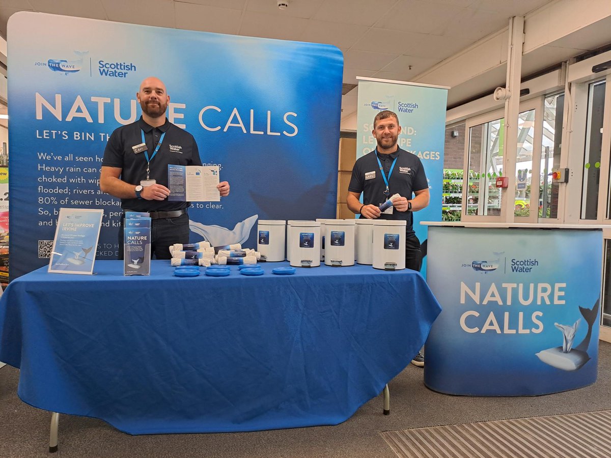 ScotWaterWest's tweet image. In &amp;amp; around #Irvine today? 👋 We’re in Asda, Rivergate Shopping Centre, until 2.30pm. Pop by &amp;amp; learn about our #NatureCalls campaign. Pick up a free gunk pot, bathroom bin or reusable wipes pack (while stocks last)!

Visit: yourwateryourlife.co.uk/events