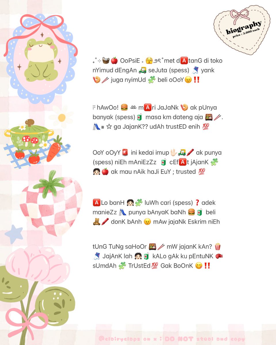 clapsiry's tweet photo. ₍^. .^₎Ⳋ help repost? maaci <3

hi! aku kembali membawa ready stock wording bio dengan tema kucing meong 🐈🧁 dan kidcore bokem 👧🏻🧃dengan harga 3.000/each saja ˚⟡˖࣪  ֹ

bisa di take sekarang yaa, langsung saja menuju dm kuu < @ after dm please > 💬

#zonauangᅠᅠ https://t.co/A9tw7o1n0y
