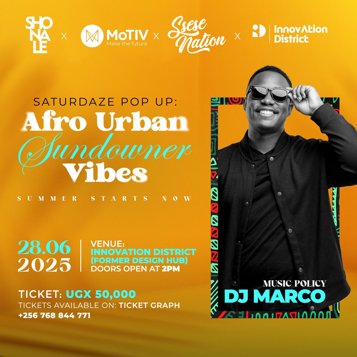 MotivUG's tweet image. Saturdaze Pop Up: Afro Urban Sundowners is going down TOMORROW!
It’s the ultimate summer collab by MoTIV, @shorts_na_lessu , @SseseNation , and @InnovaDistrict — pulling up at the Innovation District (former Design Hub) from 2PM till late.
Expect vibes, fashion, music, and the…