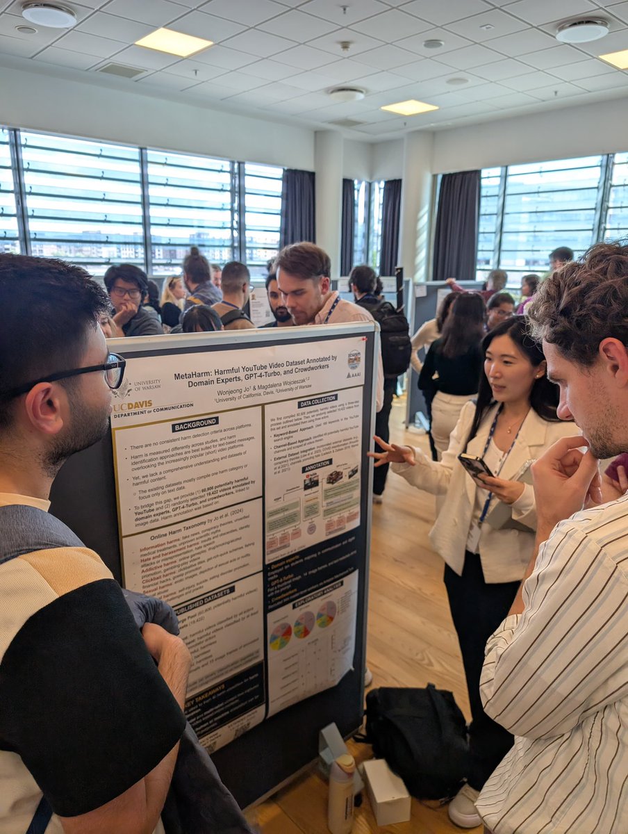 Excited to have presented a poster on ‘MetaHarm: Harmful YouTube Dataset annotated by crowdworkers, a domain expert, and GPT’ at @ICWSM in #Copenhagen!

The dataset and paper are available at ojs.aaai.org/index.php/ICWS… 

Grateful to have connected with amazing people there. 
#icwsm