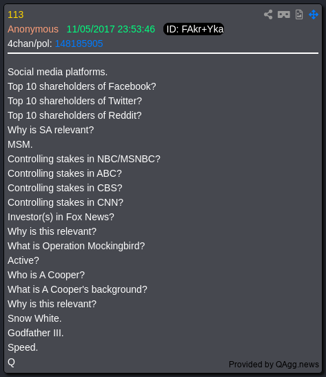 bshar_UltraMaga's tweet image. Great find!
The boston fern stood out to me...the comms are crazy on this one.
Article link: Amazing article linking Comey/FISA/Clinton/Seth Rich and the media bostonherald.com/2018/07/30/fis…
Video length 113 - Q113 Big tech/MSM/A Cooper!
I think we just got a dump on what's coming.
