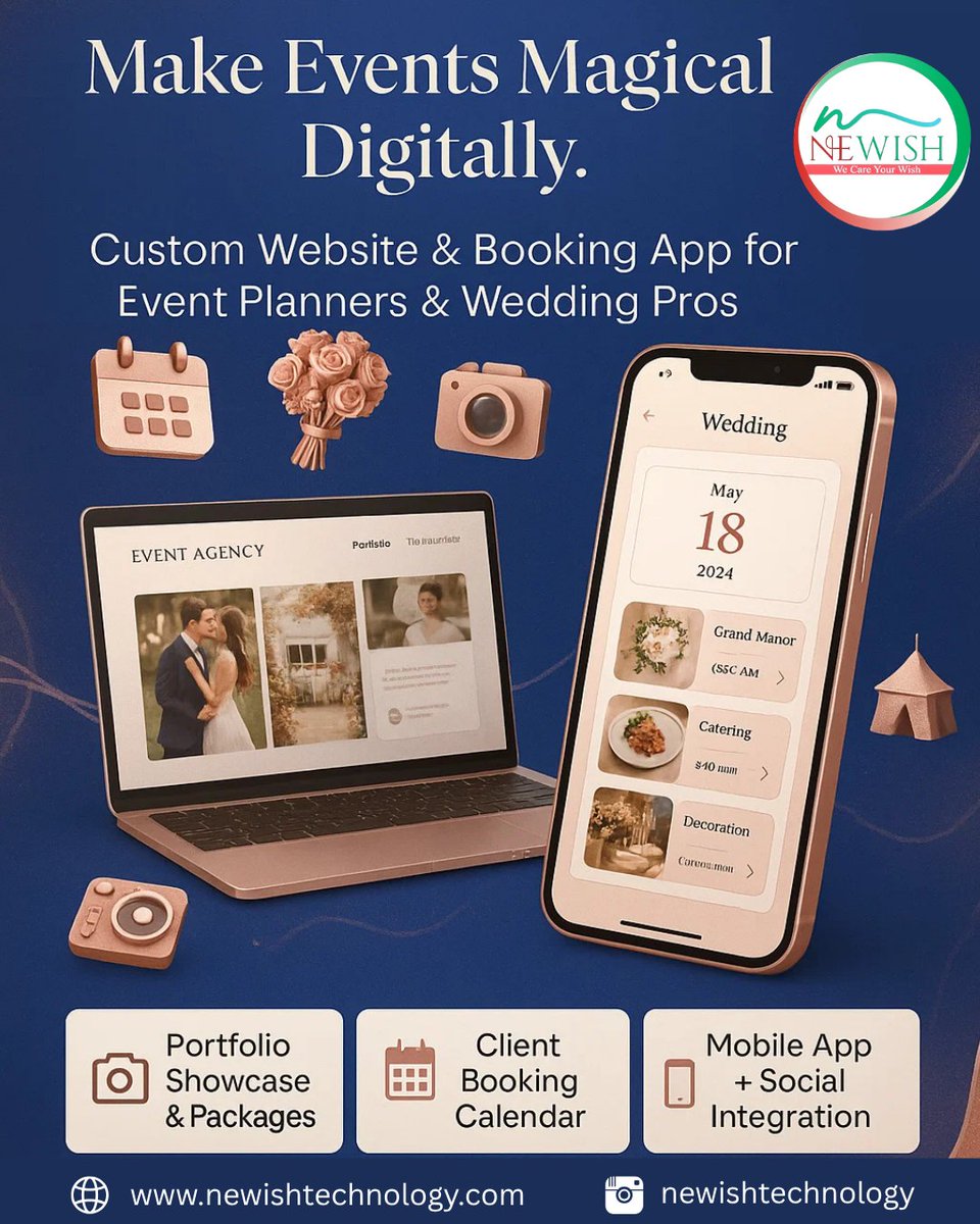 NewishTech21's tweet image. 🌟 Make Events Magical — Digitally!
🖥️ Powered by Newish Technology Pvt. Ltd.

📌 Digitize Your Dream Brand Today
🔗 Visit: newishtechnology.com

🚀 Start your journey with #NewishTechnology now!

#EventTech #WeddingPlannersIndia #DigitalEvents #EventBookingApp #EventWebsite