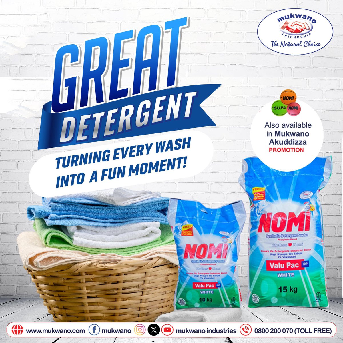 mukwano_ind's tweet image. MUKWANO AKUDDIZZA!🎉
Say goodbye to boring cleaning, Nomi White Detergent Powder just made it FUN!
Buy now &amp;amp; WIN FREE Balls!⚽️

It’s the ultimate clean-up deal.
Don’t miss out on this PROMO, it's available at your favorite supermarkets!

#MukwanoIndustries #MukwanoAkuddizza