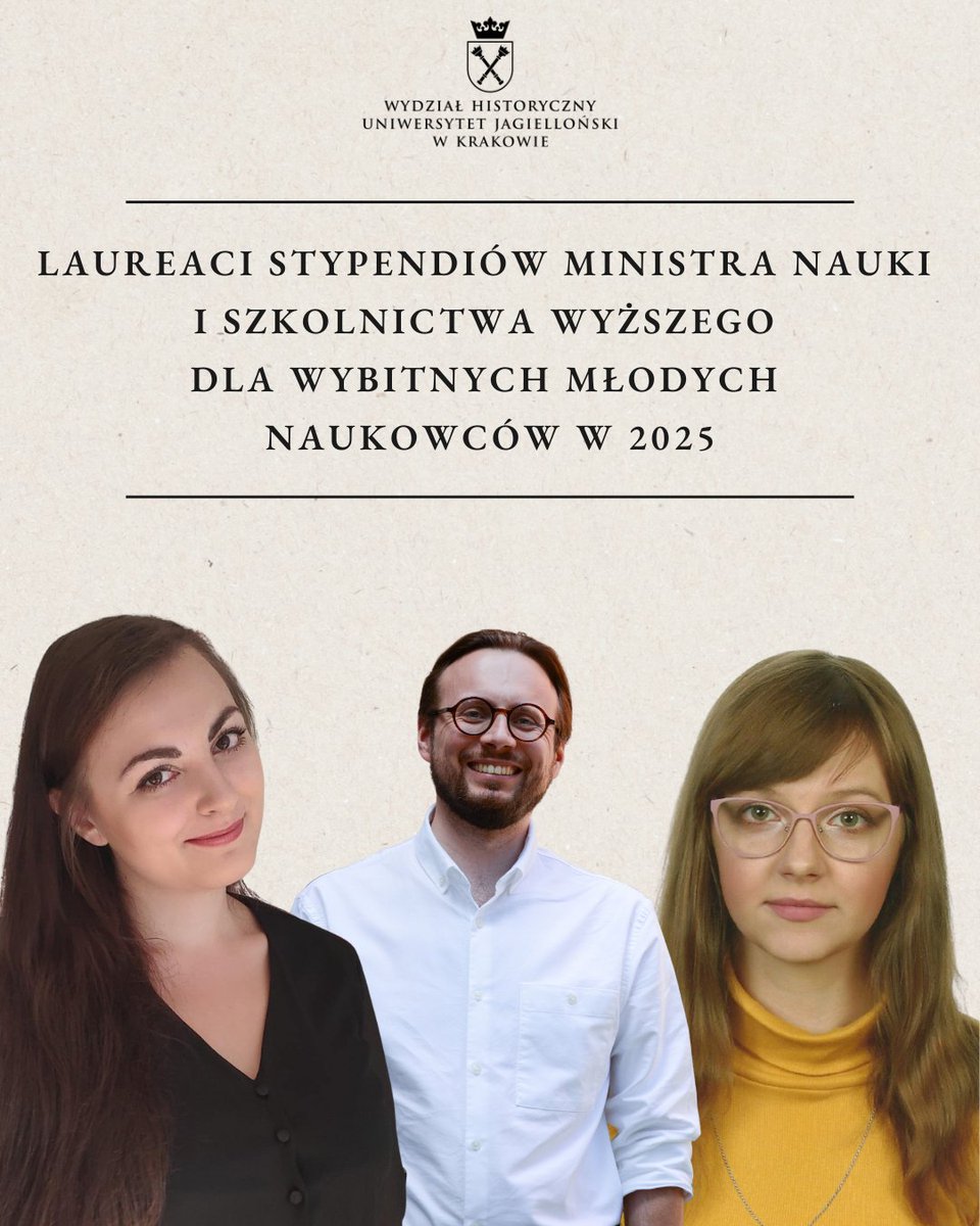 📣  Znamy tegorocznych laureatów programu stypendialnego dla wybitnych młodych naukowców!

🥳 Wśród nich trzy osoby związane z <a href="/historycznyUJ/">Wydział Historyczny Uniwersytetu Jagiellońskiego</a> 
👤 mgr Agata Kwiatek
👤 mgr Jolanta Bujas-Poniatowska
👤 dr Jakub Rogulski

✅ 27 laureatów reprezentuje <a href="/JagiellonskiUni/">Uniwersytet Jagielloński</a> 🥳