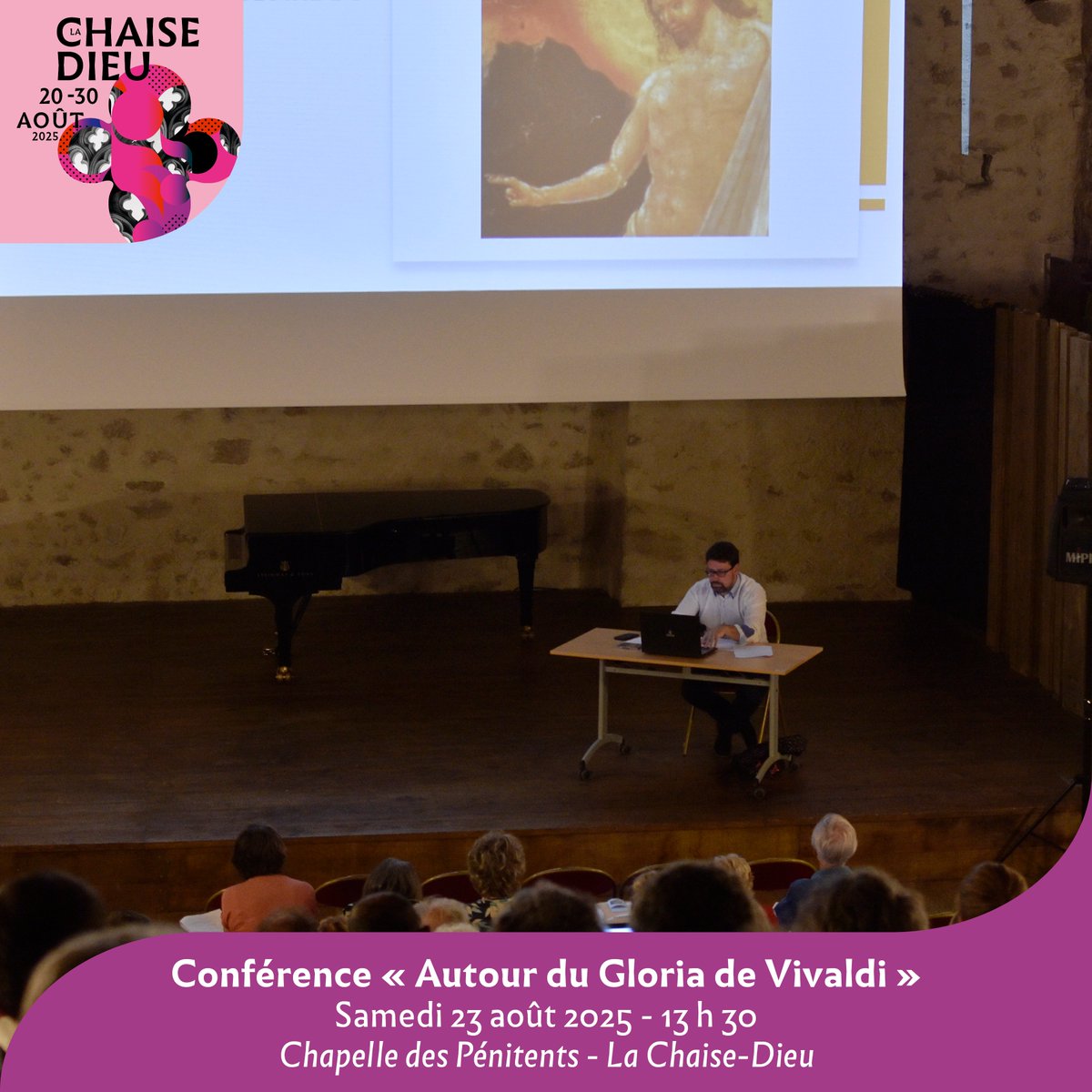 [Conférence 🎤] Rdv le 23/08 à 13𝘩30 avec J. Courtois, directeur du Centre de Musique Sacrée du Puy-en-Velay, pour découvrir le 𝘎𝘭𝘰𝘳𝘪𝘢 de Vivaldi à La Chaise-Dieu👉Infos &amp; résas pour le concert 🎶𝙂𝙡𝙤𝙧𝙞𝙖 𝙙𝙚 𝙑𝙞𝙫𝙖𝙡𝙙𝙞 : bit.ly/42gzWa9