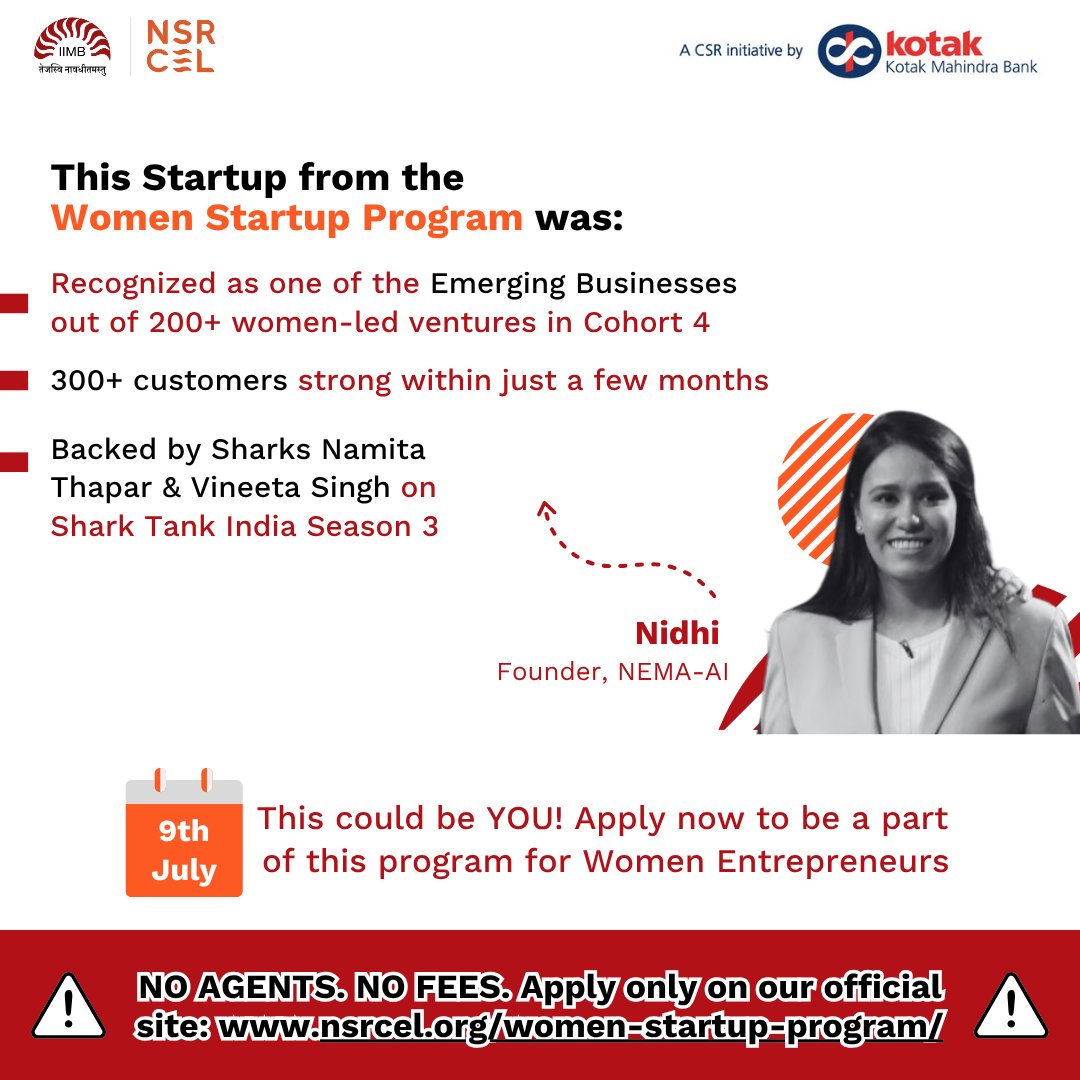 nsrcel's tweet image. NSRCEL’s Women Startup Program, a CSR Initiative by Kotak Mahindra Bank, and unlocked what every early-stage founder needs:

💡 Hands-on guidance from IIMB faculty, program alumni, investors &amp;amp; domain experts who know what it takes.

#India #WomenStartupProgram #StartupsOfNSRCEL