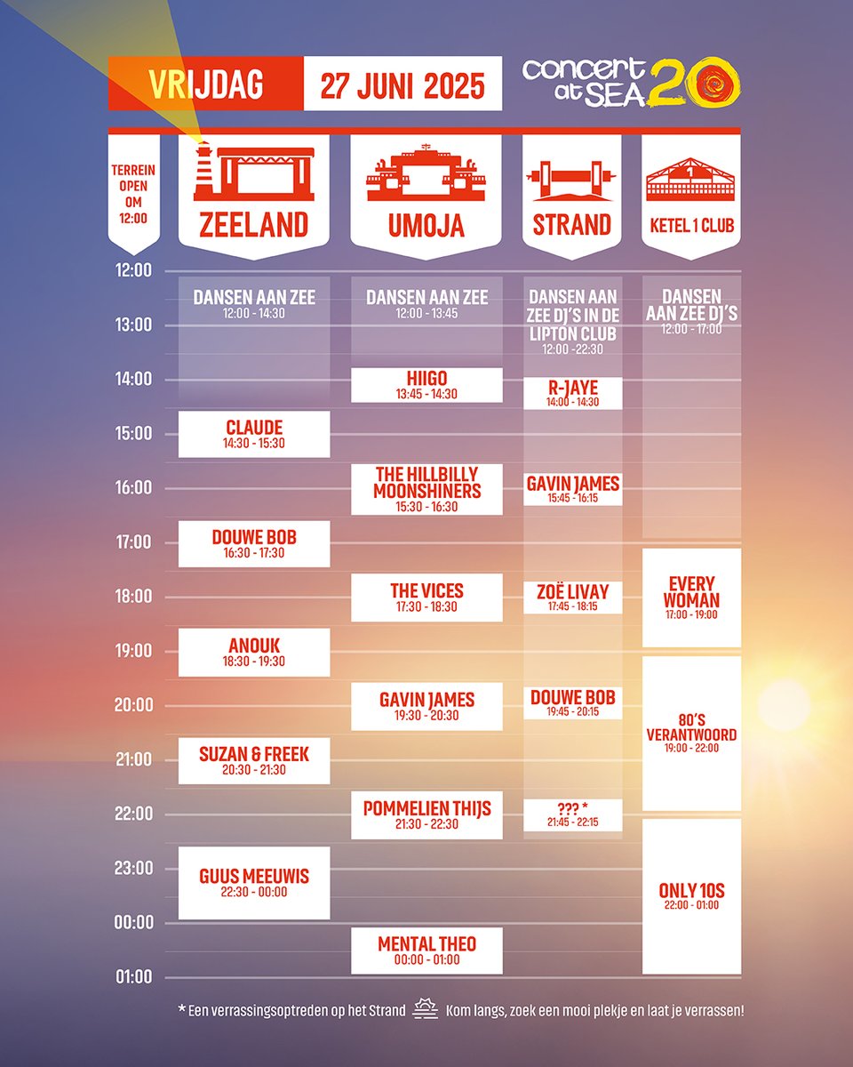 Vrijdag 27 juni 2025 🌤️ Vandaag blijft het droog en laat de zon zich tussen de wolken door lekker vaak zien! Met 20 graden is het overdag aangenaam. Het briesje zorgt voor de nodige verfrissing. 's Avonds koelt het af, dus neem zeker een trui of jas mee naar de Brouwersdam.