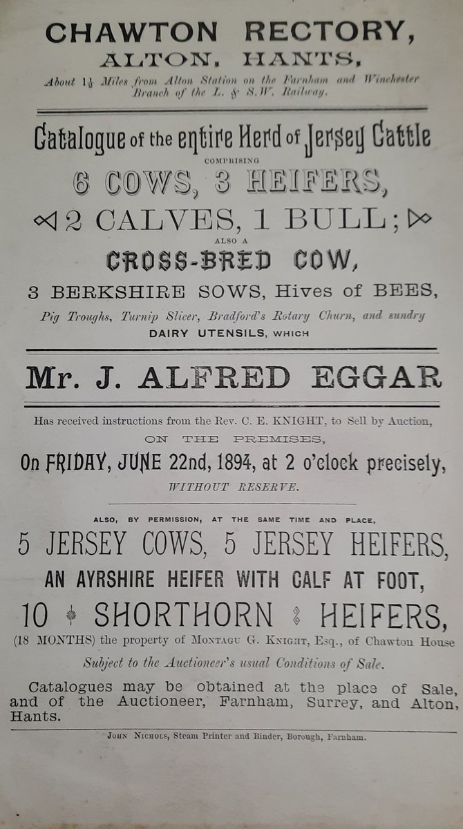 Our 'Accession of the month' is a sale catalogue for a herd of Jersey Cattle and other items. The sale took place at Chawton Rectory,  home of Rev Charles Edward Knight, a great great nephew of #JaneAusten (43A05/156) #hampshirearchives #HampshireHeritage #Janeausten250