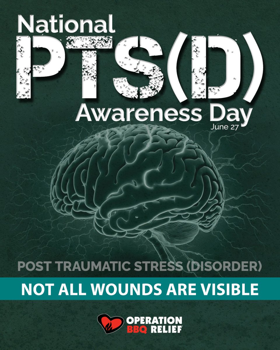 OpBBQRelief's tweet photo. PTS(D) Awareness Day

We stand with every hero, family &amp; survivor navigating trauma &amp; grief.

Healing isn’t always easy — but no one has to walk it alone. ❤️🔥

#PTSDAwarenessDay #CampOBR #OperationBBQRelief https://t.co/PX5ccMqckv