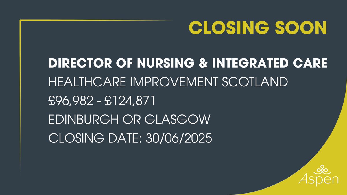 Last chance, this great opportunity closes next week! ⏰

Director of Nursing and Integrated Care at Healthcare Improvement Scotland is an outstanding opportunity for an accomplished, forward-thinking leader to make a national impact: aspenpeople.co.uk/his