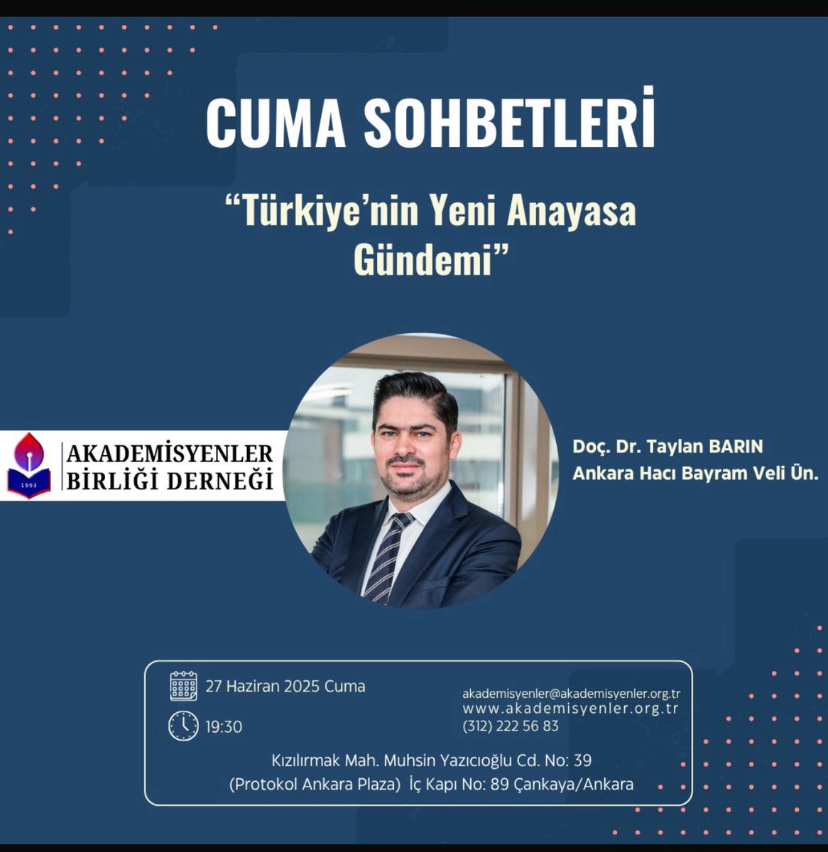 Bu akşam Akademisyenler Birliği Derneğinde "Türkiye'nin Yeni Anayasa Gündemi"ni değerlendireceğiz, müsait olanları bekleriz.