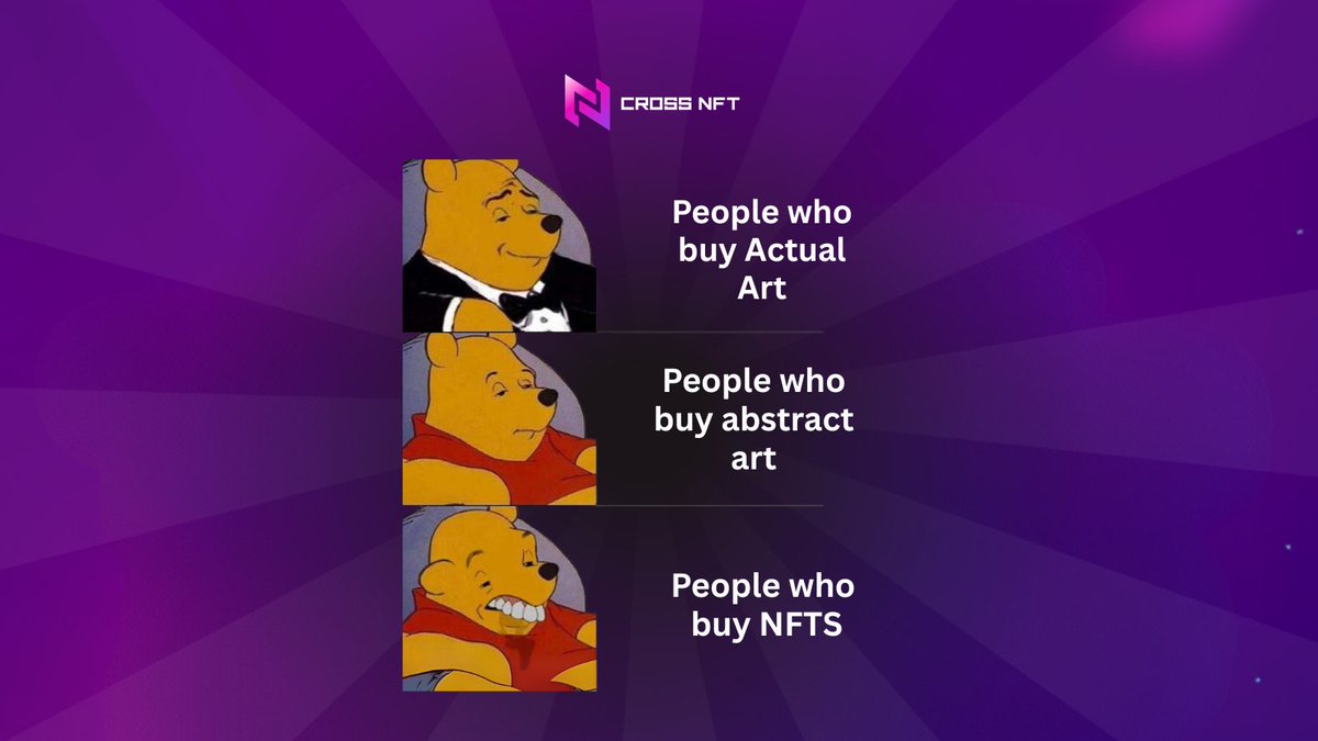 CrossNFT_'s tweet photo. Who needs a gallery when your JPEG is worth more than gold? 💎🖼️
Cross into the future — CrossNFT.

#NFTs #CrossNFT #CryptoMeme #NFTCommunity  #Web3 #nftcollector #cryptocurrency #memesdaily #Memes https://t.co/WoFDCSg9jH