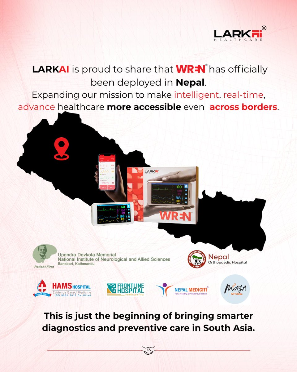 We are thrilled to announce our successful deployment of World's Smartest Multiparameter Monitor, WREN, in Nepal.

This marks the beginning of bringing smarter diagnostics in South Asia.

#multiparameter #medtech #Larkai #Nepal #smart_diagnostics
