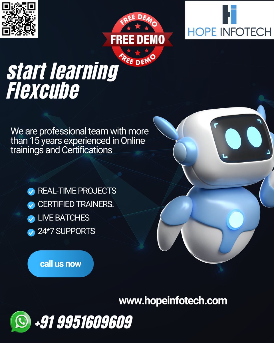 hopeinfotech's tweet image. Start learning #Flexcube Online Training with the best trainers.
👉Enroll for a free demo session.
👉What’s app me: 919951609609
👉We provide the best-quality course.