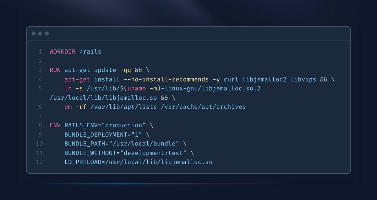 If you use the original Rails Dockerfile and do image manipulation with libvips, you may issue memory leak issues.

Libvips and jemalloc are both installed out of the box in Rails 8. However, libvips does not know that jemalloc is installed. LD_PRELOAD variable is only set in the