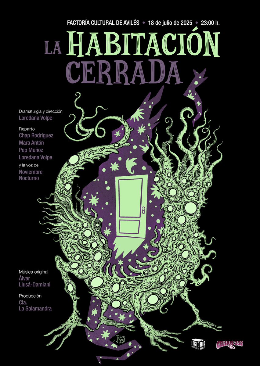 Jorge Iván Argiz (@jorgeivanargiz) on Twitter photo Hace unos años empezamos con LA NOCHE DEL TEATRO en el <a href="/festivalcelsius/">Celsius 232</a> y este #celsius2025 (viernes 18, 23:00) habrá cuarta entrega: la obra de alma lovecraftiana LA HABITACIÓN CERRADA de <a href="/loredanavolpe/">Loredana Volpe</a> y su <a href="/cialasalamandra/">Cia. La Salamandra</a>.
Este es el cartel que nos ha hecho <a href="/JaviertPrado/">Javier Prado Coronel</a> Hace unos años empezamos con LA NOCHE DEL TEATRO en el <a href="/festivalcelsius/">Celsius 232</a> y este #celsius2025 (viernes 18, 23:00) habrá cuarta entrega: la obra de alma lovecraftiana LA HABITACIÓN CERRADA de <a href="/loredanavolpe/">Loredana Volpe</a> y su <a href="/cialasalamandra/">Cia. La Salamandra</a>.
Este es el cartel que nos ha hecho <a href="/JaviertPrado/">Javier Prado Coronel</a>