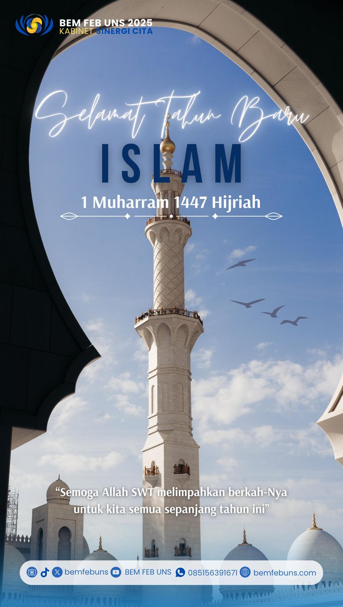 BEMFEBUNS's tweet photo. Selamat Tahun Baru Islam 1 Muharram 1447 Hijriah 🌙

Mari kita songsong lembaran baru dengan semangat hijrah menuju pribadi yang lebih baik. https://t.co/ozh7JUwlJy