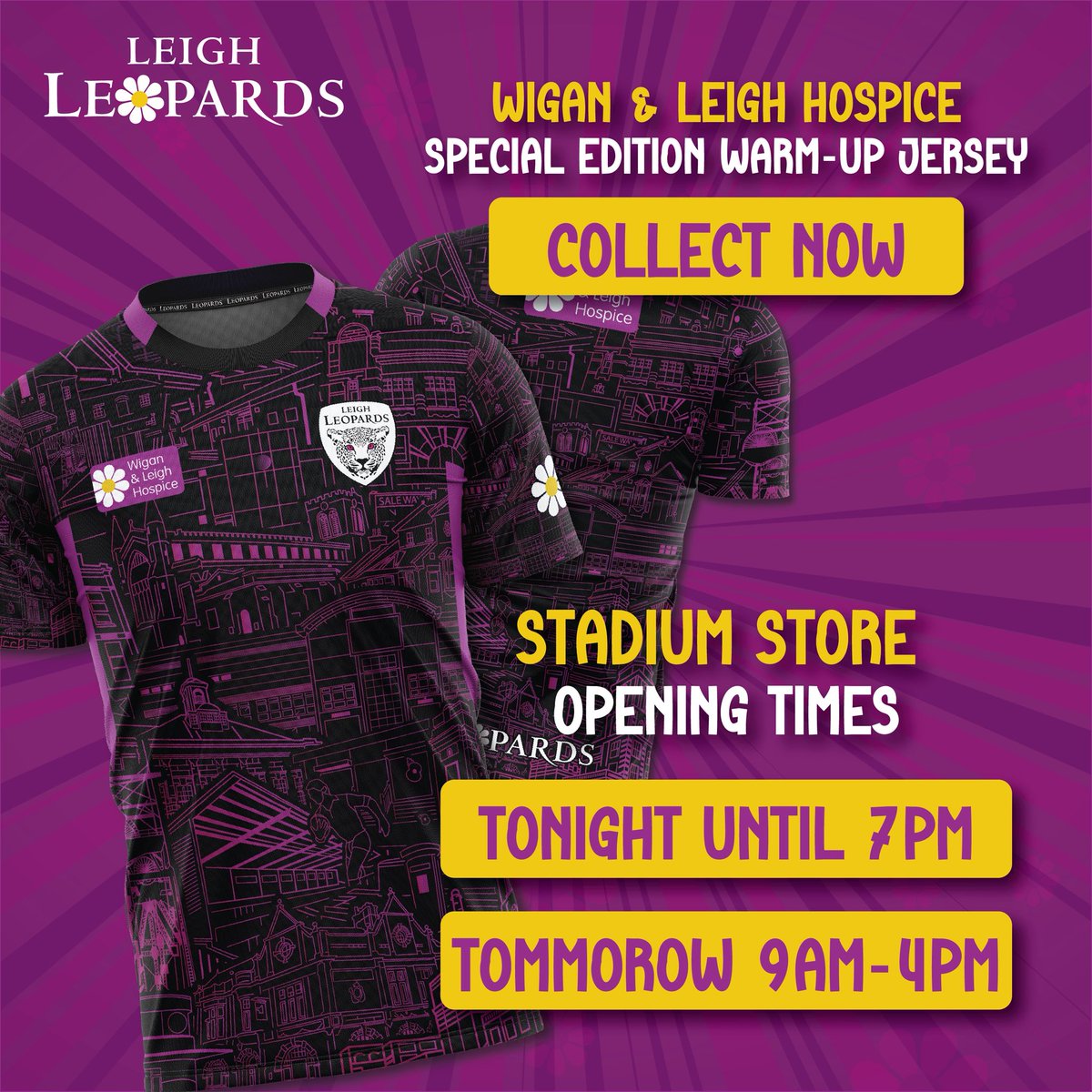 Leigh Leopards (@leighleopardsrl) on Twitter photo 🛍️ 𝗦𝗧𝗔𝗗𝗜𝗨𝗠 𝗦𝗧𝗢𝗥𝗘 𝗦𝗣𝗘𝗖𝗜𝗔𝗟 𝗢𝗣𝗘𝗡𝗜𝗡𝗚 𝗧𝗜𝗠𝗘𝗦
Our club store at the stadium will be open until 7pm this evening and 9am-4pm Saturday.
Collect your <a href="/WL_Hospice/">Wigan & Leigh Hospice</a> warm-up jersey now! 🛍️ 𝗦𝗧𝗔𝗗𝗜𝗨𝗠 𝗦𝗧𝗢𝗥𝗘 𝗦𝗣𝗘𝗖𝗜𝗔𝗟 𝗢𝗣𝗘𝗡𝗜𝗡𝗚 𝗧𝗜𝗠𝗘𝗦
Our club store at the stadium will be open until 7pm this evening and 9am-4pm Saturday.
Collect your <a href="/WL_Hospice/">Wigan & Leigh Hospice</a> warm-up jersey now!