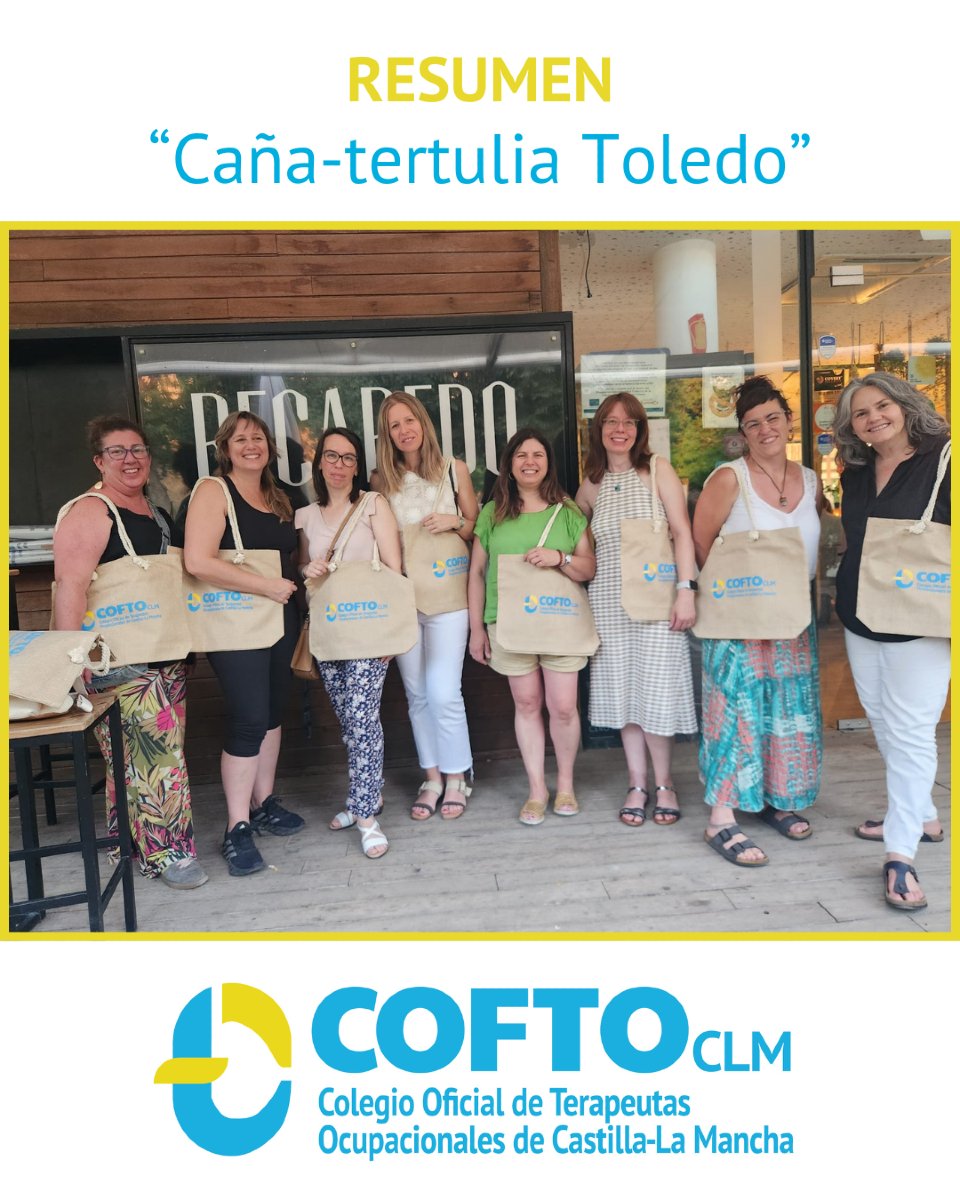 💙💛Caña-tertulia de #coftoclm en Toledo
Toledo acogió ayer un encuentro informal pero cargado de valor entre colegiados del Colegio Oficial de Terapeutas Ocupacionales de Castilla-La Mancha🍻🏙️ Todos los asistentes se llevaron la bolsa playera más chula de este verano 😎