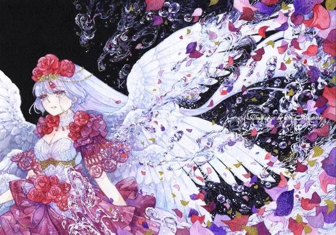 #アナログイラスト見たかったら私をフォローすると良いです 透明水彩で綺麗なもの・ファンタジーなものを描いていますよ!