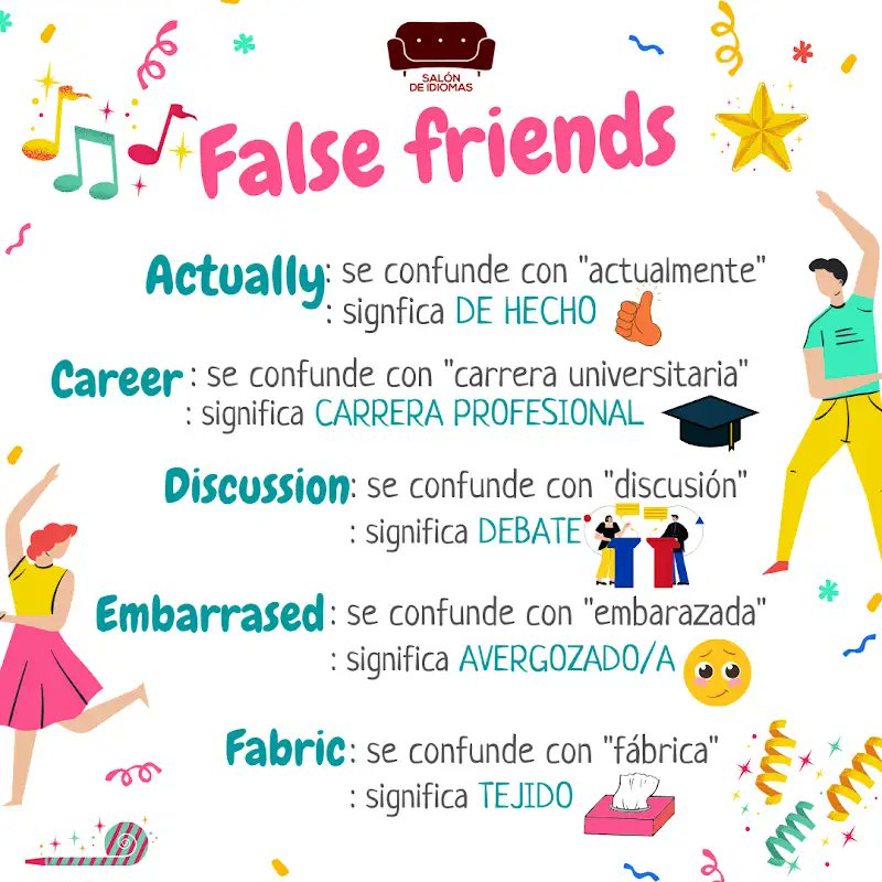 salondeidiomas's tweet image. 😅 ¡Cuidado con los FALSE FRIENDS! 🧠🇬🇧 En inglés hay palabras que parecen fáciles... ¡pero nos traicionan! 😈 👉 ¿Sabías que "actually" NO significa "actualmente"? 👉 ¿O que "constipated" NO es "constipado"? 😳 
#SalonDeIdiomas #FalseFriends #AprenderInglés #Vocabulario #Madrid