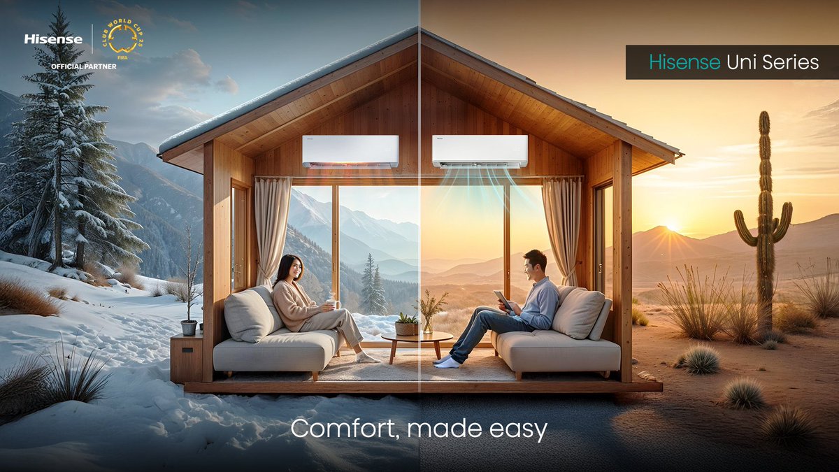 The Hisense Uni Series keeps you cool on hot days and warm on chilly nights.
With intelligent control by your side, it’s EasyLiving redefined.
Set the perfect temperature and enjoy all-day comfort, every day — just the way you like it, powered by the AIAirExpert. https://t.co/O3P7reaoQh