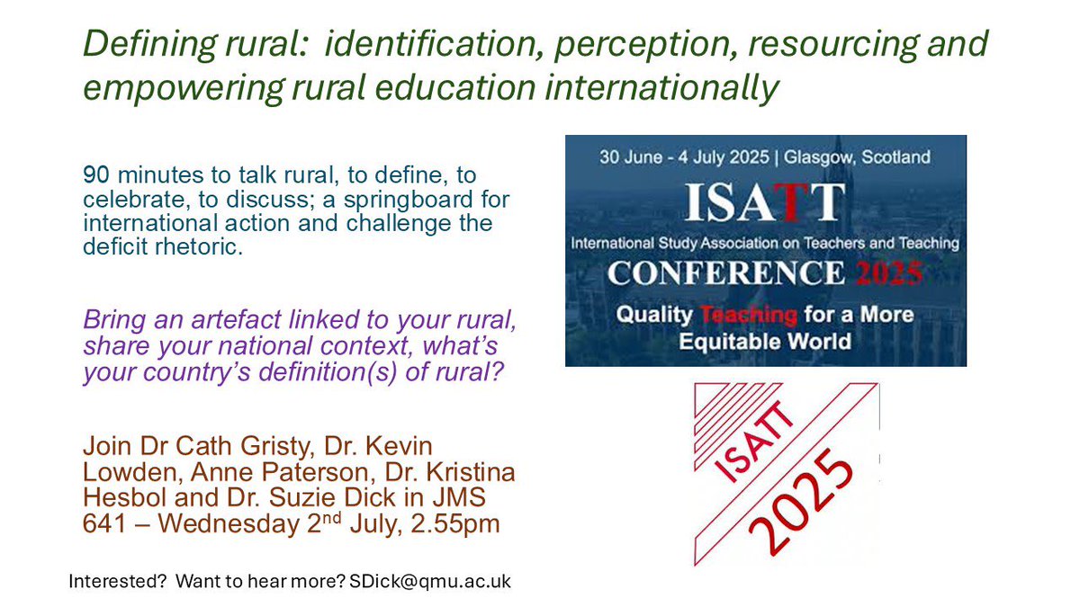 Dr. Suzie Dick (@suziemdick) on Twitter photo Join us <a href="/ISATT2025/">ISATT 2025 in Glasgow</a> to discuss all things rural and island education wise. With <a href="/Garvachy11/">Anne Paterson OBE</a> and <a href="/robertowenctr/">Robert Owen Centre</a> among others #doingittheislandway #doingittheruralway Join us <a href="/ISATT2025/">ISATT 2025 in Glasgow</a> to discuss all things rural and island education wise. With <a href="/Garvachy11/">Anne Paterson OBE</a> and <a href="/robertowenctr/">Robert Owen Centre</a> among others #doingittheislandway #doingittheruralway