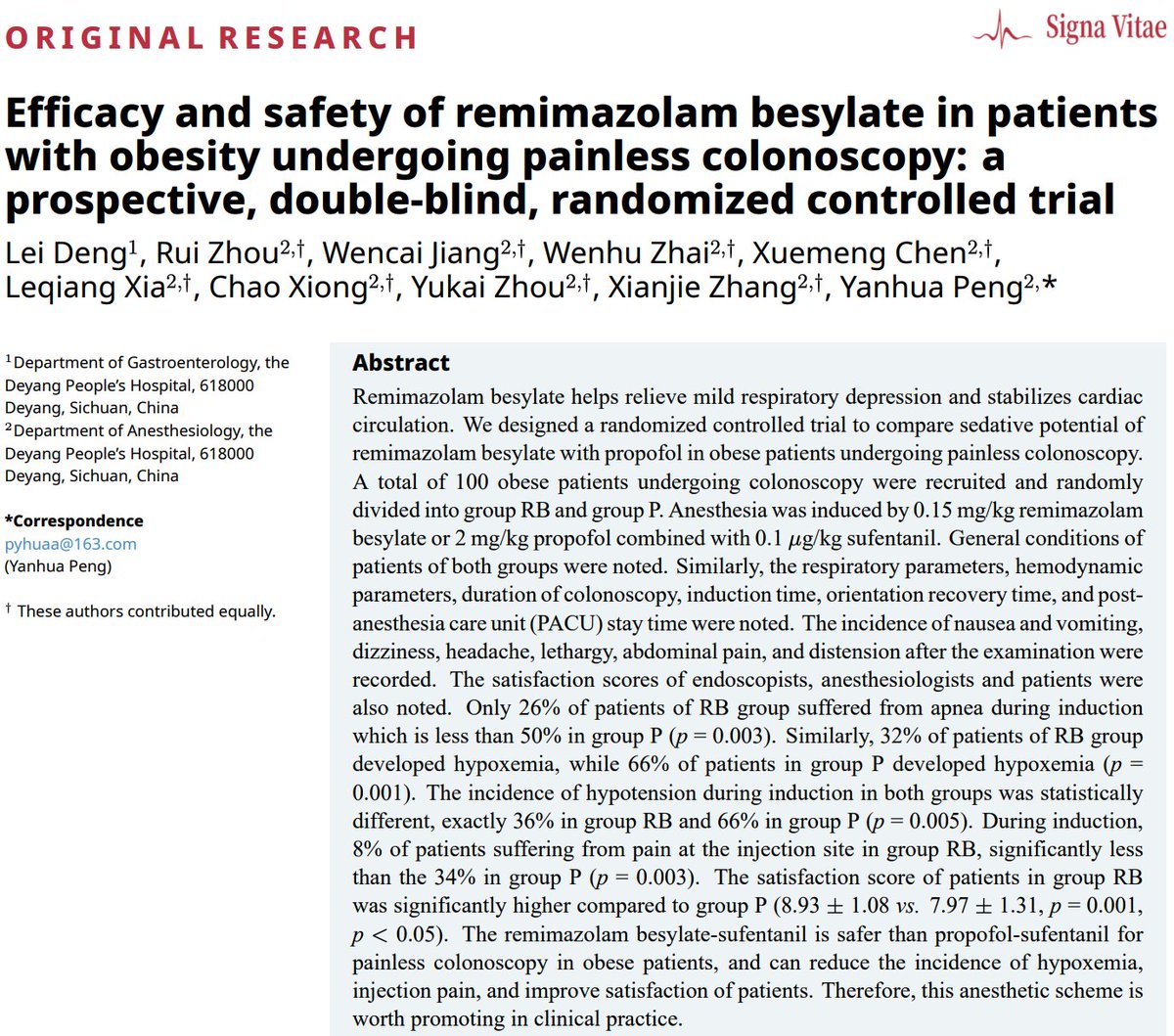 MRE_signavitae's tweet image. 💉 Safer sedation in obese patients!

Remimazolam + Sufentanil outperforms Propofol in painless colonoscopy:
🔻 Less apnea (26% vs 50%)
🔻 Less hypoxemia (32% vs 66%)
🔻 Less injection pain (8% vs 34%)

🔗signavitae.com/articles/10.22…

#Anesthesia #SignaVitae