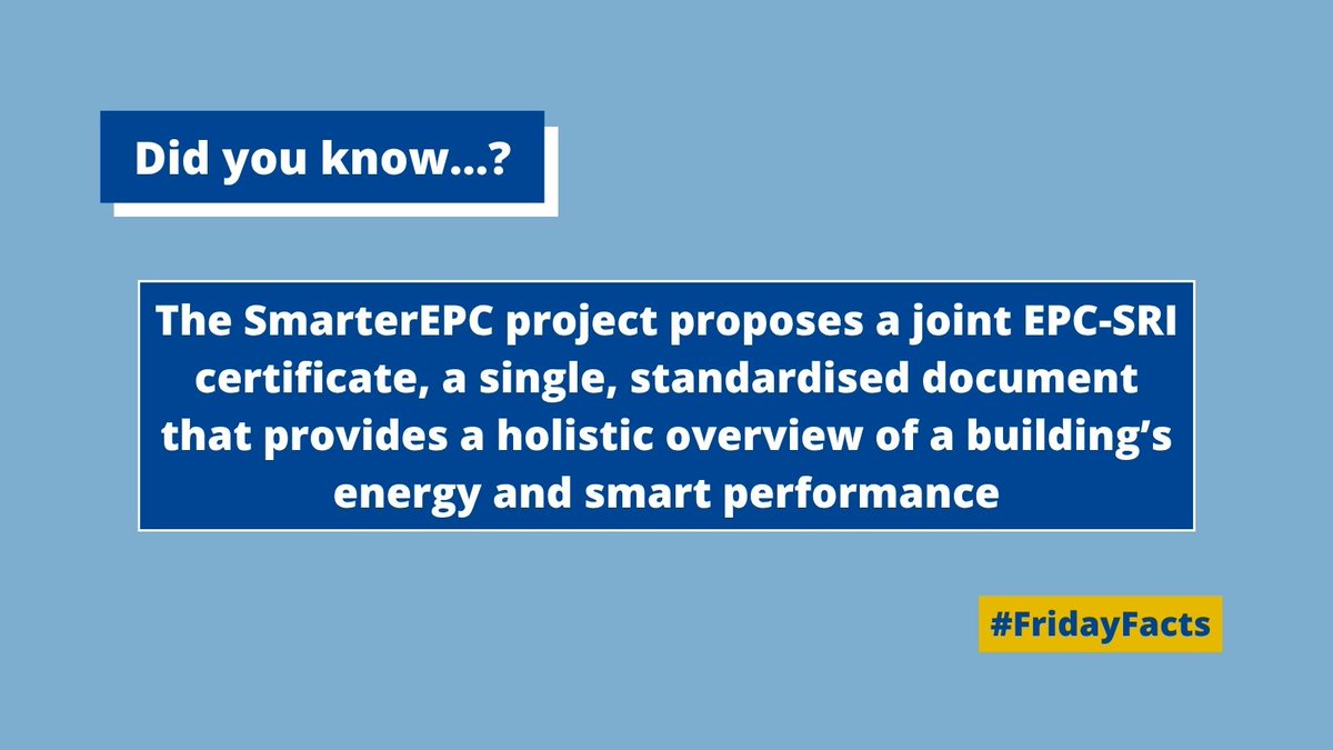 The SmarterEPC project proposes a joint EPC-SRI certificate, a single, standardised document that provides a holistic overview of a building’s energy and smart performance.

👉build-up.ec.europa.eu/en/resources-a…

#EPBD #buildingscertificates #smartbuildings #energyefficiency