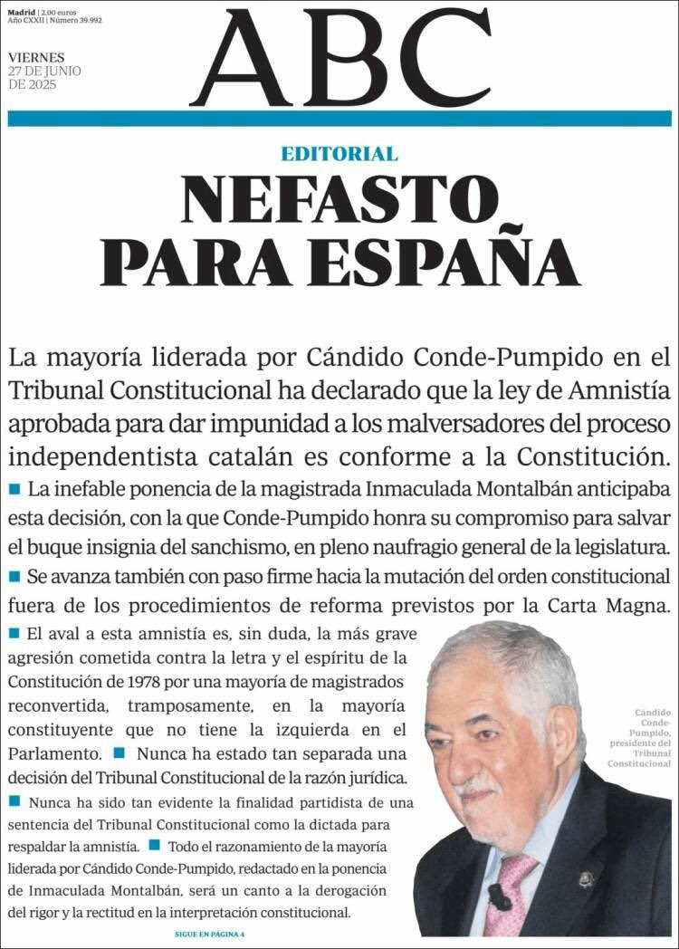 Dos portadas de ABC

Una de 2017, gobernando el PP
Otra de 2025, gobernando el PSOE