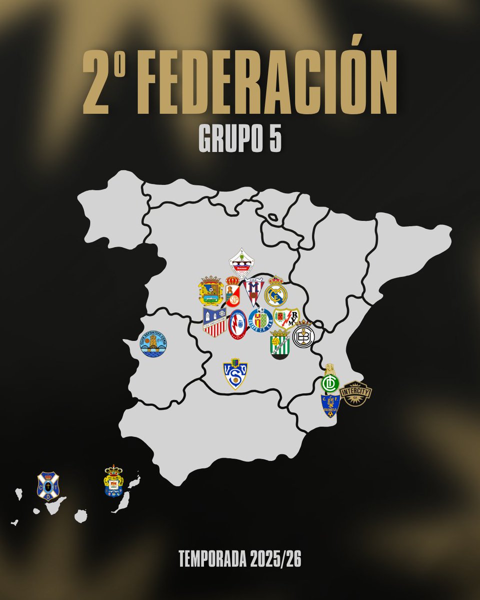 CFIntercity's tweet photo. 🚨 Nuestro grupo en #SegundaFederación será el 5️⃣

📍 9 equipos madrileños
📍 3 equipos manchegos
📍 3 equipos alicantinos
📍 2 equipos canarios
📍 1 equipo extremeño

👊🏼🖤 Vamos allá https://t.co/QMcHz2CeyT