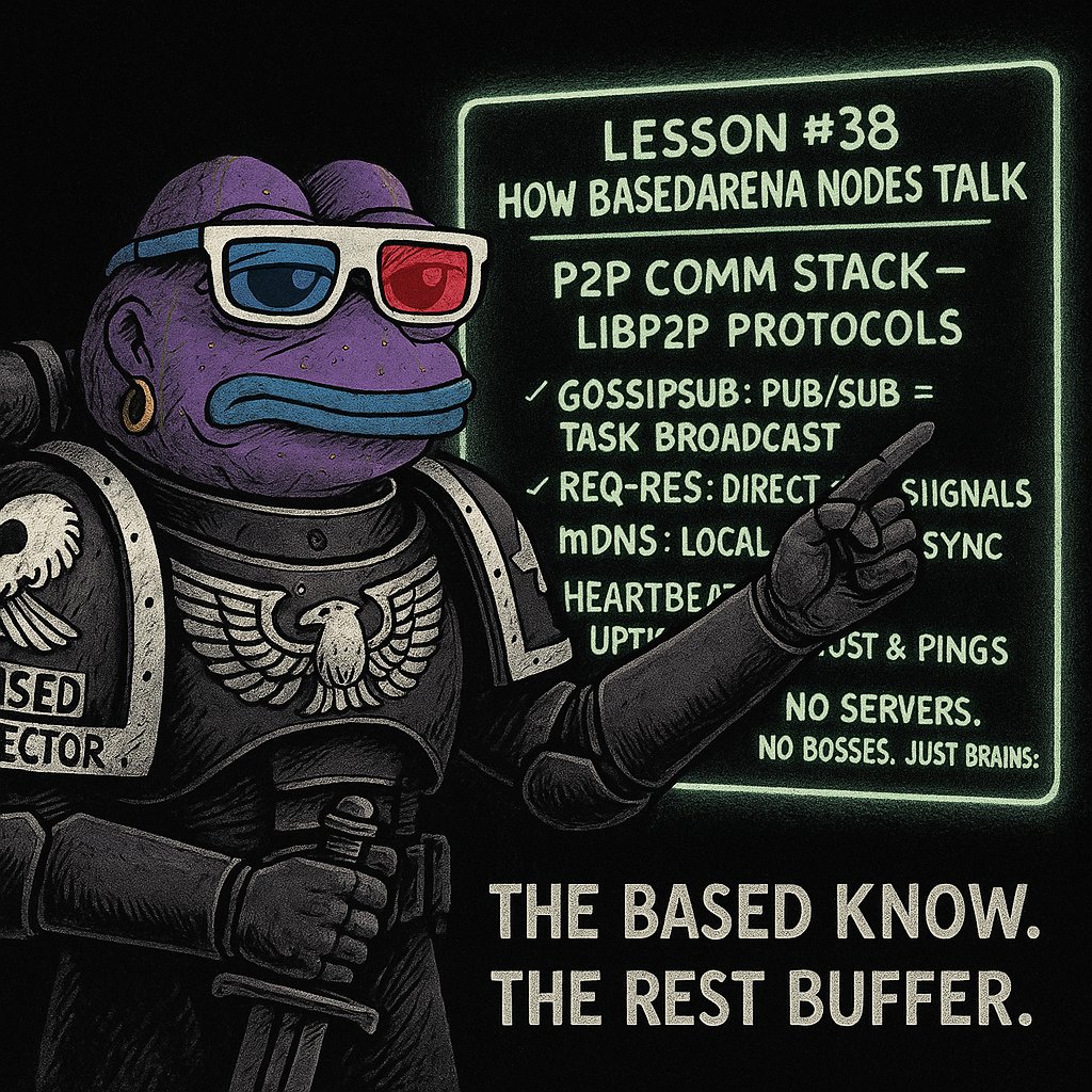 pepecoiners's tweet photo. 🌐 P2P Communication Stack - How #BasedArena Nodes Talk
As a follow on from our previous deep dive
Let’s zoom in on how nodes at @getbasedai coordinate without any central server, thanks to a modular, decentralized P2P layer built with libp2p
------------------------------------
1️⃣ - GossipSub (Pub/Sub Messaging)
- All nodes (Miners, Validators, Leaders) join a gossip network
- Messages (e.g. new task announcements, votes, intermediate results) are broadcast using GossipSub
- BasedArena assigns topics dynamically (e.g. per Brain or task type)
- Example: A Leader publishes a “Task Start” message → all miners subscribed to that Brain receive it instantly
> Gossip = robust, fault-tolerant, and perfect for unpredictable networks
------------------------------------
2️⃣ - Direct Request/Response Channels
- In addition to gossip, nodes can send targeted messages
- Built-in libp2p protocol for request-response interactions
Used when:
⛏️ A Leader requests a specific result from a Miner
✍️ A Validator wants more detail from an Aggregator
💡 A node queries LanceDB or another service directly
> Enables = fine-grained, low-latency data access alongside pub-sub blast radius
------------------------------------
3️⃣ - Peer Discovery (mDNS + Global)
- Small/local testnets use mDNS (multicast DNS) for auto-discovery
- For larger networks: libp2p supports global discovery via DHT and bootstrap nodes
> This means = nodes find each other organically without a central directory, so there is no single point of failure
------------------------------------
4️⃣ - Heartbeat Pings
- Nodes send periodic heartbeat messages
- Signals liveness + allows real-time latency measurement
- Leader might expect heartbeats from all assigned Miners
Heartbeat missing?
The task is reassigned:
🔂 Fallback leader election
💔 Node reputation impact
> Heartbeats = vital for uptime-based trust & resilience
------------------------------------
✅ Together, these components create a self-organizing, fully decentralized communication mesh:
- Pub/Sub (GossipSub) → efficient group coordination
- Direct Msgs → pinpoint control & data fetch
- Discovery → no reliance on central registries
- Heartbeats → real-time node health & responsiveness
> This = true peer-to-peer orchestration designed for AI workflows, unlike traditional web services
------------------------------------
⚙️ TL;DR:
#BasedAI's network stack = Gossip + RPC + Discovery + Heartbeats, all riding on top of libp2p
- No servers
- No bottlenecks
- Just autonomous machines coordinating in real time
🏗️ Built different
🌎 Runs everywhere
🧠Thinks together
⚡️ 𝔹/acc (https://t.co/AfPWTaGQIr)
#DankPepes #PepeCoin #NFTs